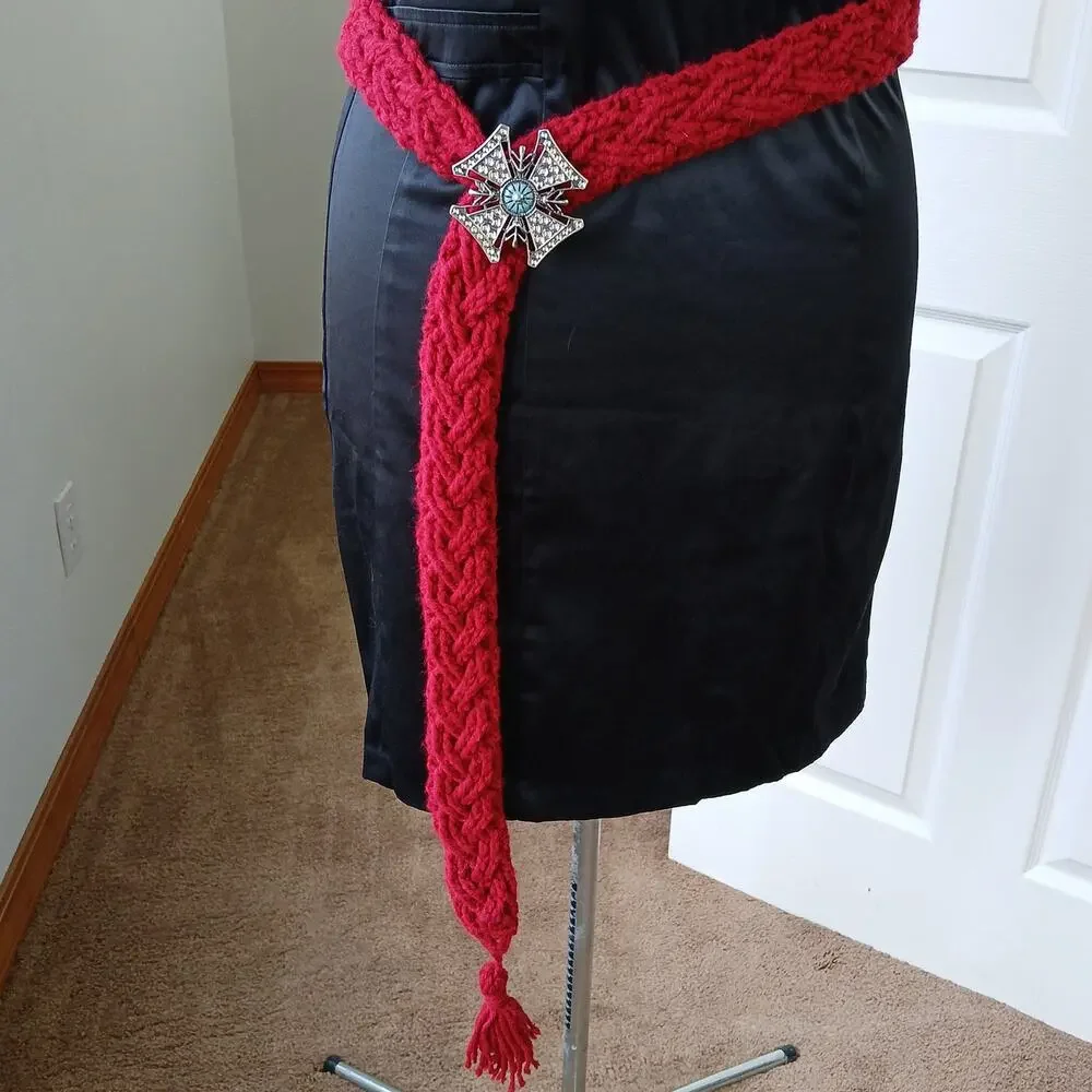 Cardinal Crochet Cable Braided Belt Vintage Maltese buckle gothic tassel premade